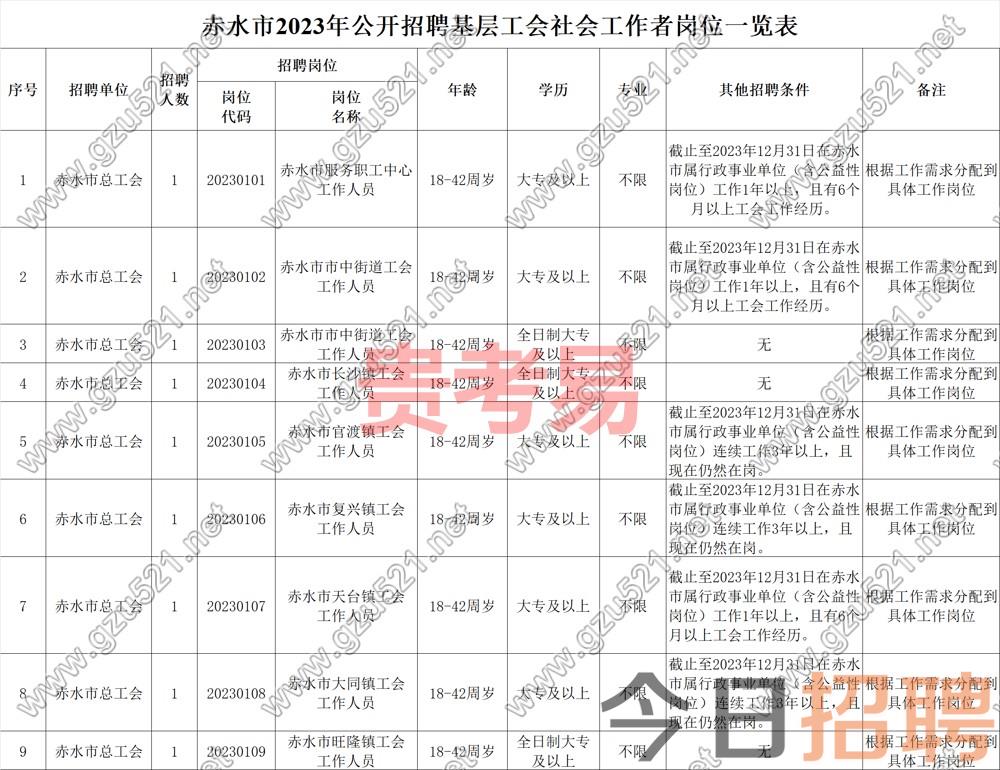 赤水市总工会2023年基层工会社会工作者招聘简章