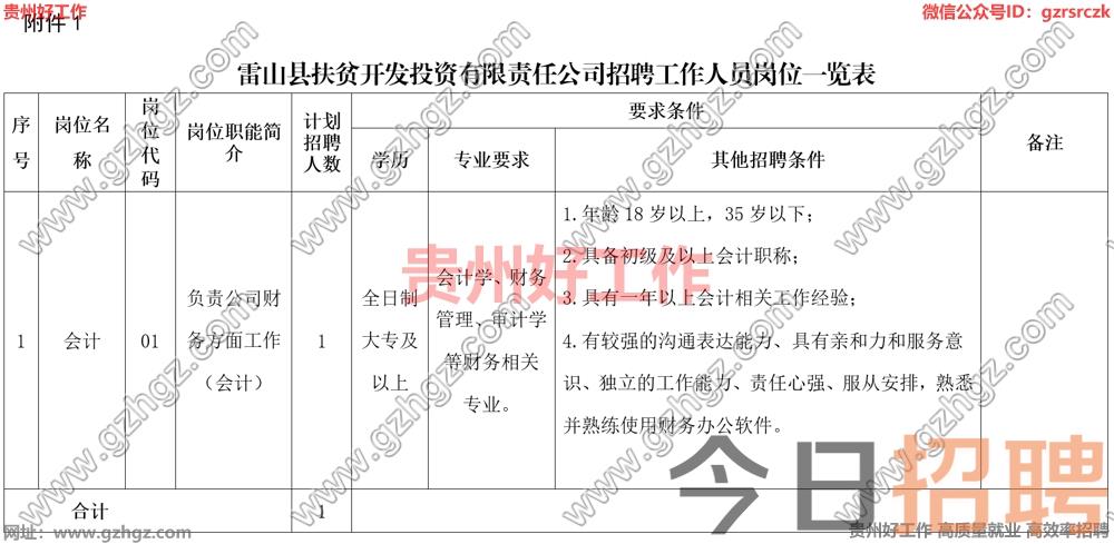 雷山县扶贫开发投资有限责任公司2023年招聘工作人员实施方案