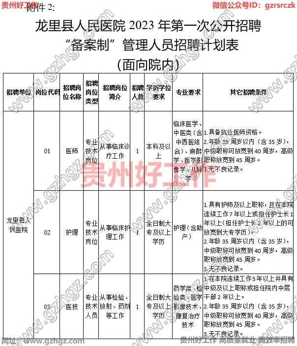 龙里县人民医院2023年第一次公开招聘“备案制”管理人员简章