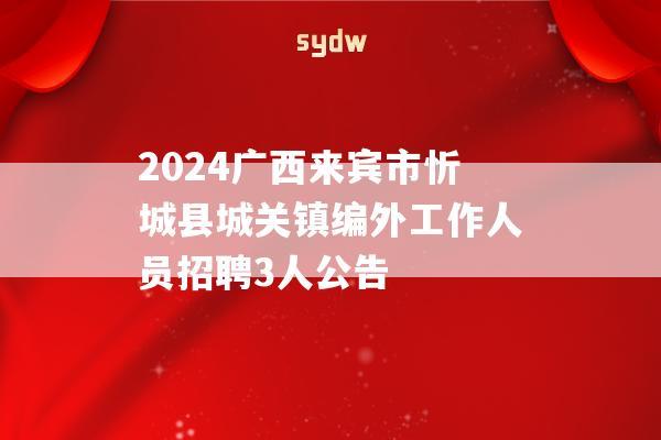 2024广西来宾市忻城县城关镇编外工作人员招聘3人公告