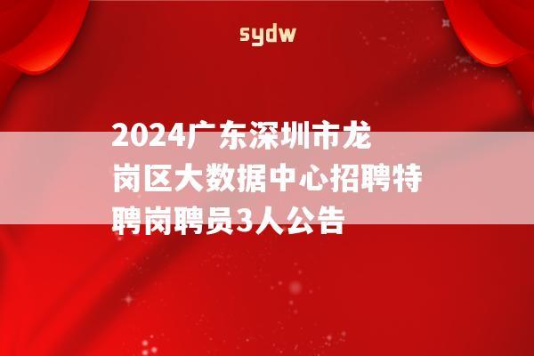 2024广东深圳市龙岗区大数据中心招聘特聘岗聘员3人公告