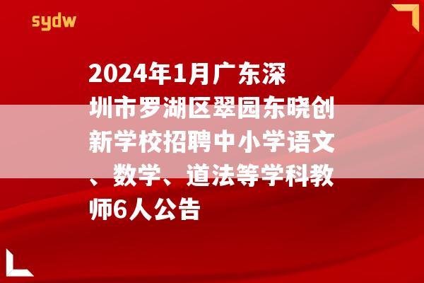 2024年1月广东深圳市罗湖区翠园东晓创新学校招聘中小学语文、数学、道法等学科教师6人公告