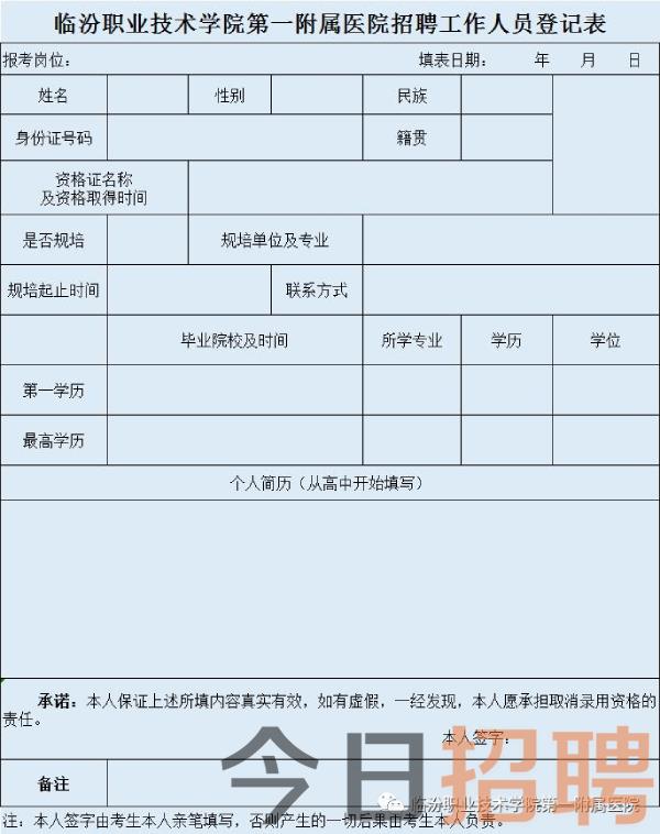 2023山西临汾职业技术学院第一附属医院招聘合同制人员公告  第2张