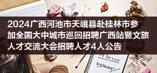 2024广西河池市天峨县赴桂林市参加全国大中城市巡回招聘广西站暨文旅人才交流大会招聘人才4人公告